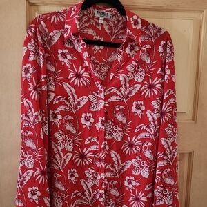 Express Vibrant Red Tropical Print Shirt